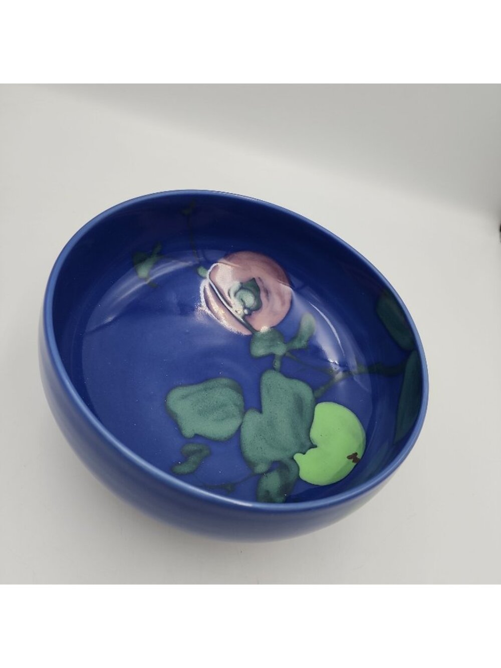 Vintage Cobalt Blue Japanese Noodle Bowl Flower Ceramic 7"